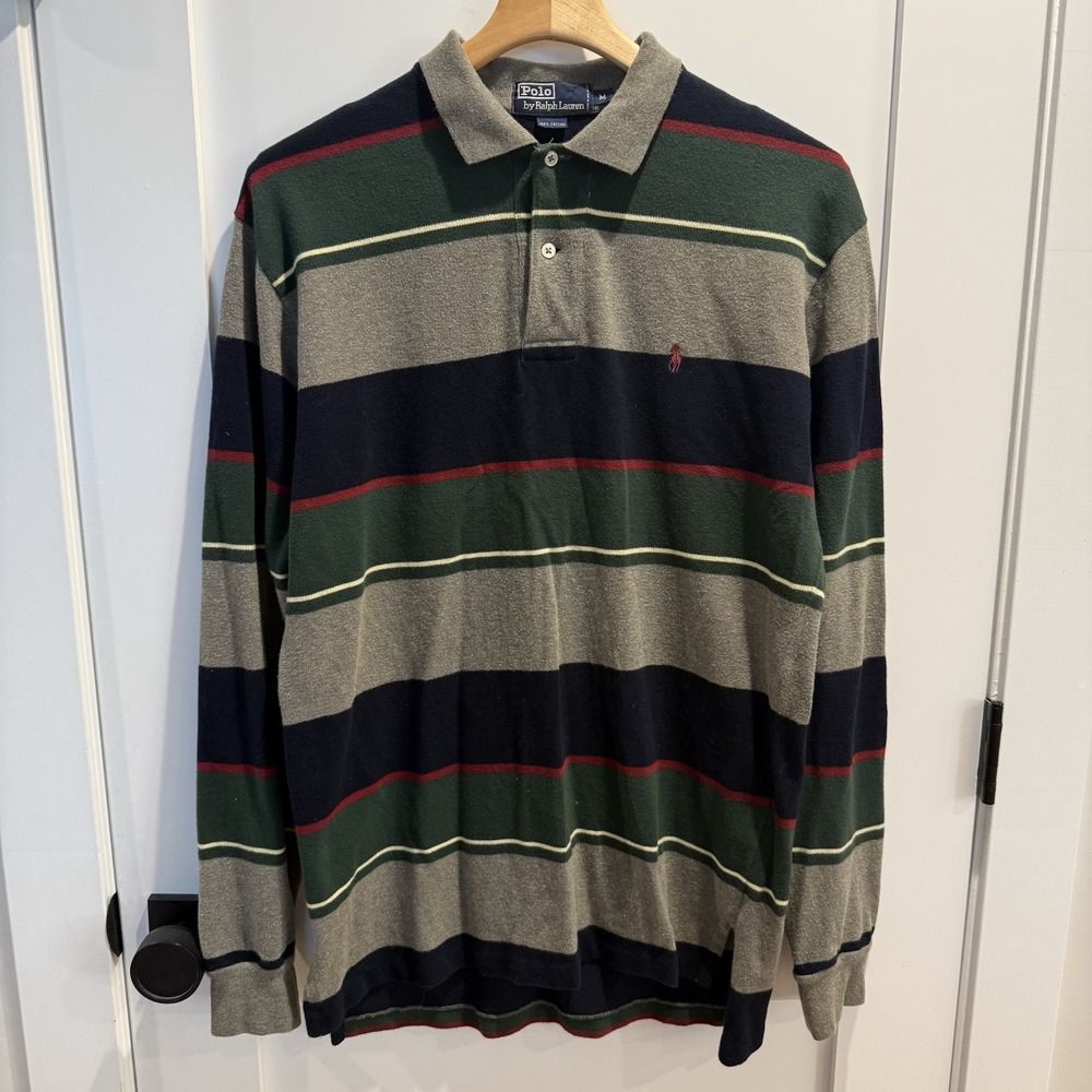 Vintage Polo Ralph Lauren LS Striped Polo Shirt Mens 90's Preppy Collegiate M